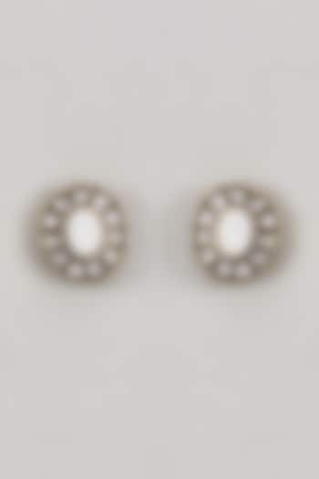 Victorian Two Tone Finish Kundan Polki & Mother Of Pearl Stud Earrings by Johori at Pernia's Pop Up Shop