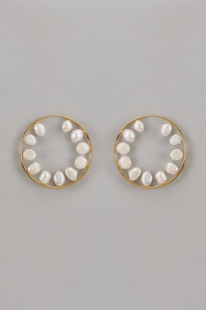 Gold Finish Baroque Pearl Hoop Earrings by Johori at Pernia's Pop Up Shop