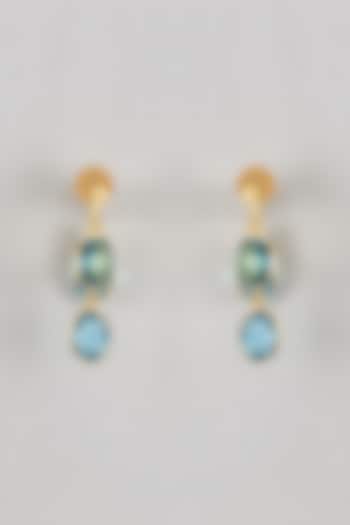 Gold Finish Aqua Stone Hoop Earrings by Johori at Pernia's Pop Up Shop