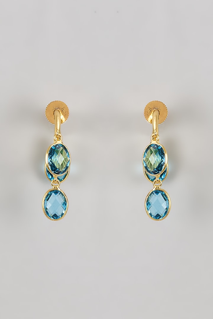 Gold Finish Aqua Stone Hoop Earrings by Johori at Pernia's Pop Up Shop