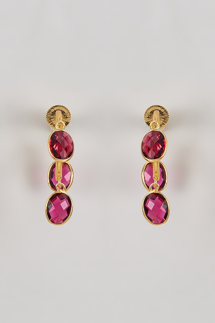 Gold Finish Ruby Stone Hoop Earrings by Johori at Pernia's Pop Up Shop