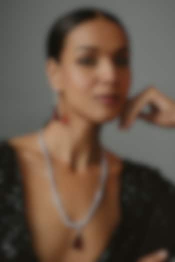 White Finish Zircon & Ruby Synthetic Stone Long Necklace Set by Johori at Pernia's Pop Up Shop