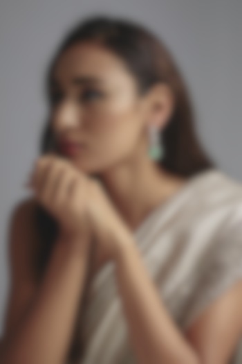 Two Tone Finish Kundan Polki & Mint Green Carved Stone Dangler Earrings by Johori at Pernia's Pop Up Shop