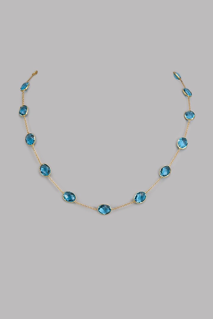 Gold Plated Aqua Stone Chain Necklace by Johori at Pernia's Pop Up Shop