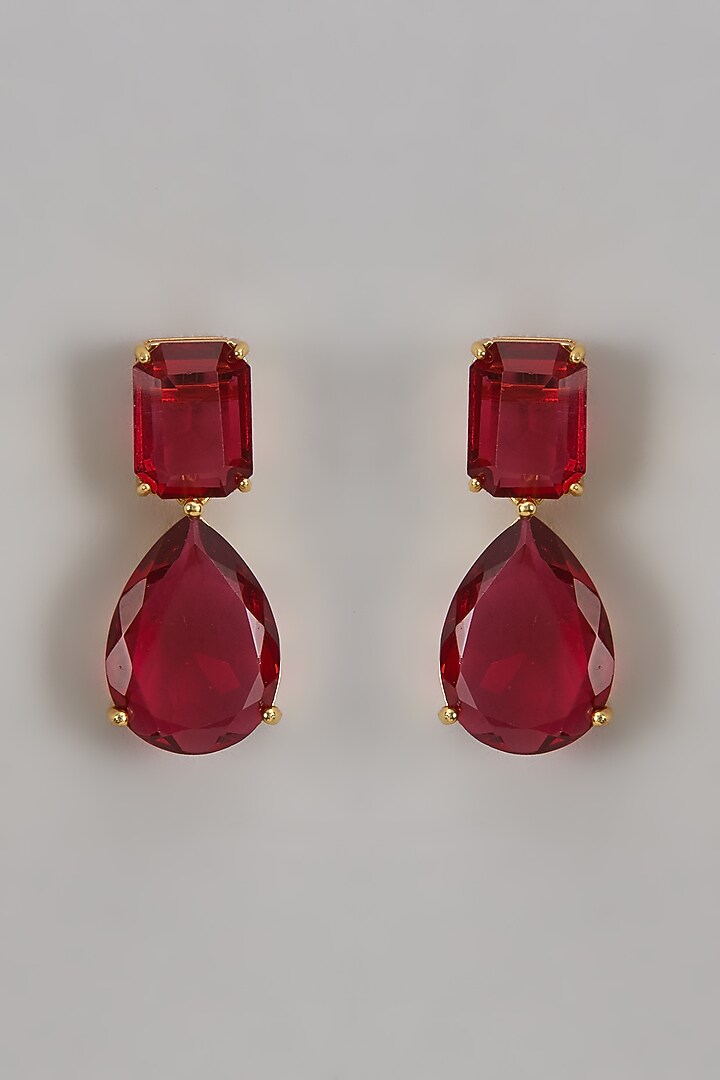 Gold Finish Ruby Stone Dangler Earrings by Johori at Pernia's Pop Up Shop