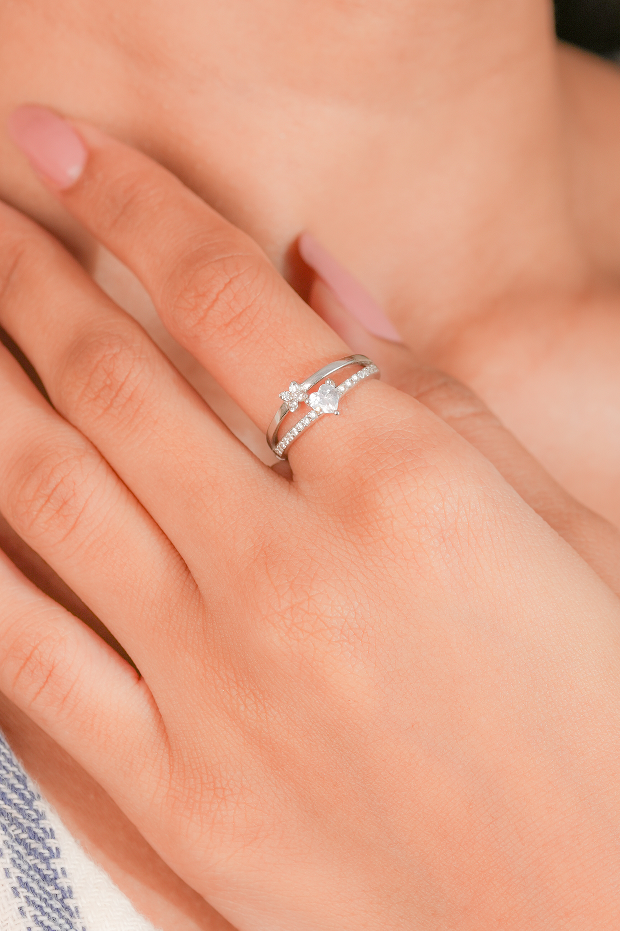 White Finish Zircon Heart Layered Ring In Sterling Silver by Johori at Pernia's Pop Up Shop