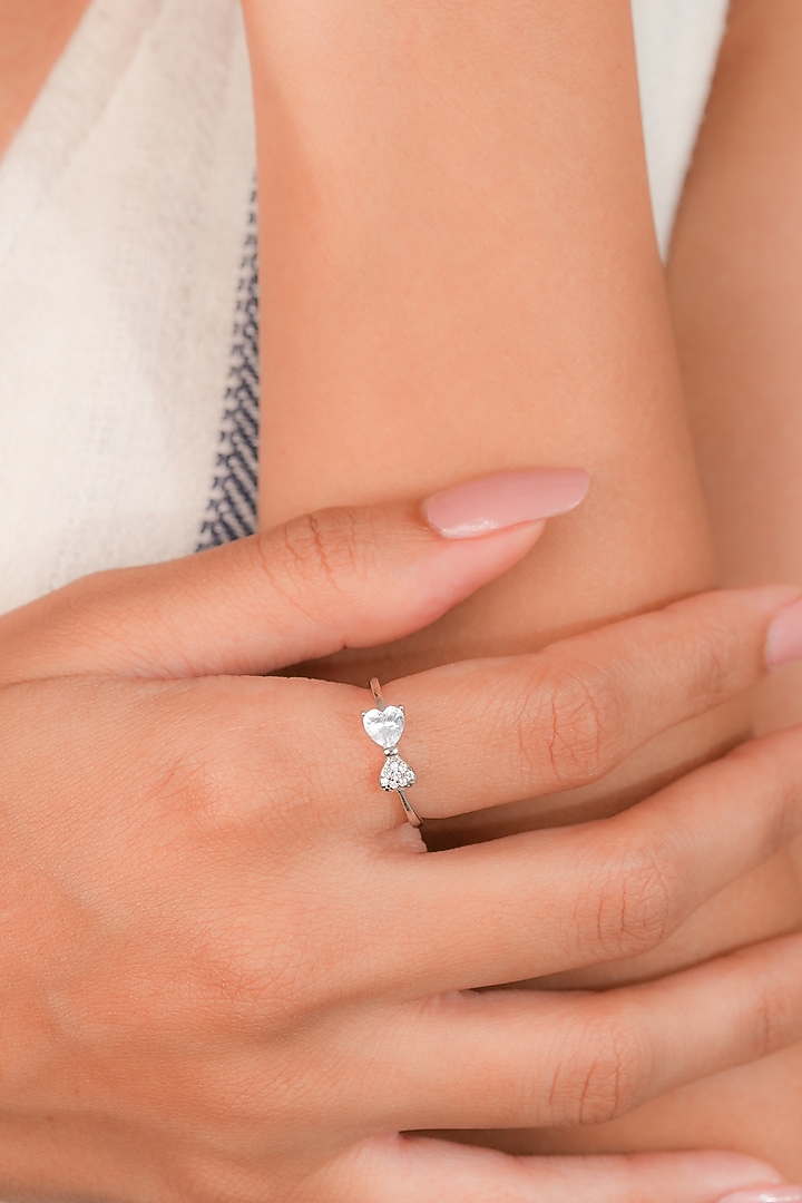 White Finish Zircon Heart Knot Ring In Sterling Silver by Johori at Pernia's Pop Up Shop
