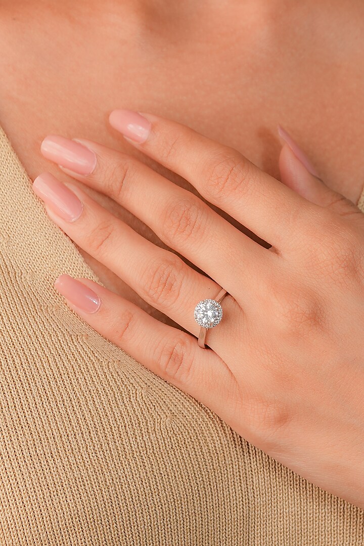 White Finish Zircon Solitaire Ring In Sterling Silver by Johori at Pernia's Pop Up Shop