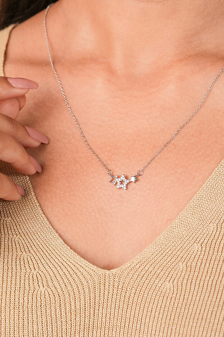 White Finish Zircon Star Pendant Necklace In Sterling Silver by Johori at Pernia's Pop Up Shop