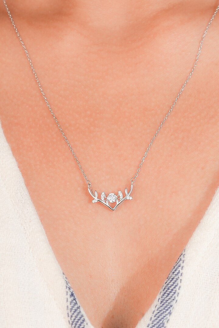 White Finish Zircon Deer Necklace In Sterling Silver by Johori at Pernia's Pop Up Shop