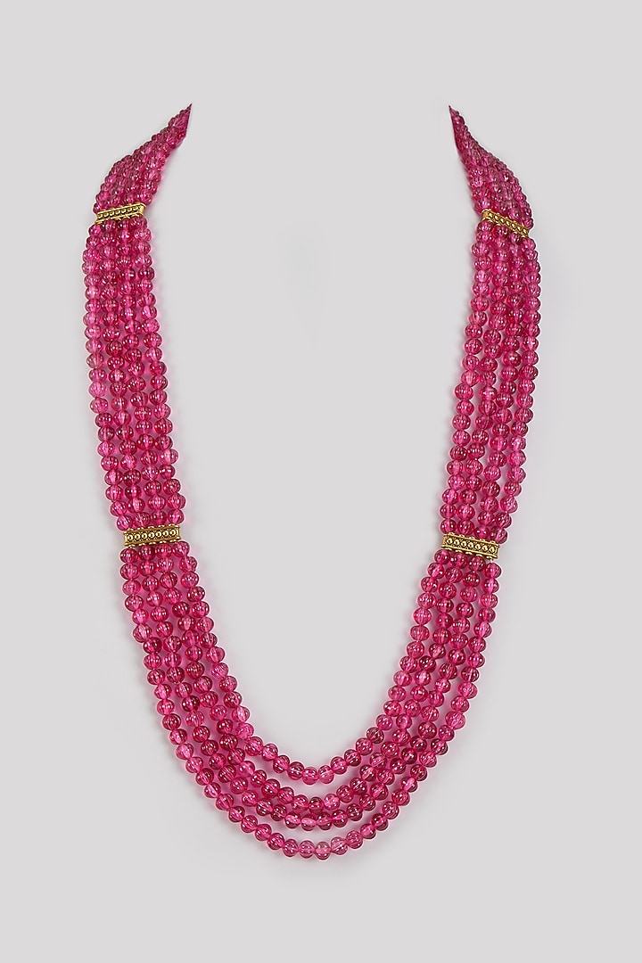 Gold Finish Ruby Beaded Layered Necklace by Johori at Pernia's Pop Up Shop