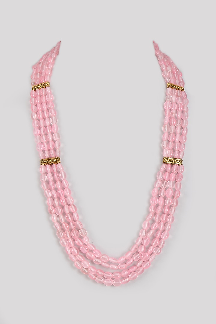 Gold Finish Pink Beaded Layered Necklace by Johori at Pernia's Pop Up Shop