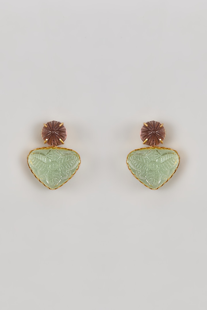 Gold Finish Carved Multi-Colored Stone Dangler Earrings by Johori at Pernia's Pop Up Shop