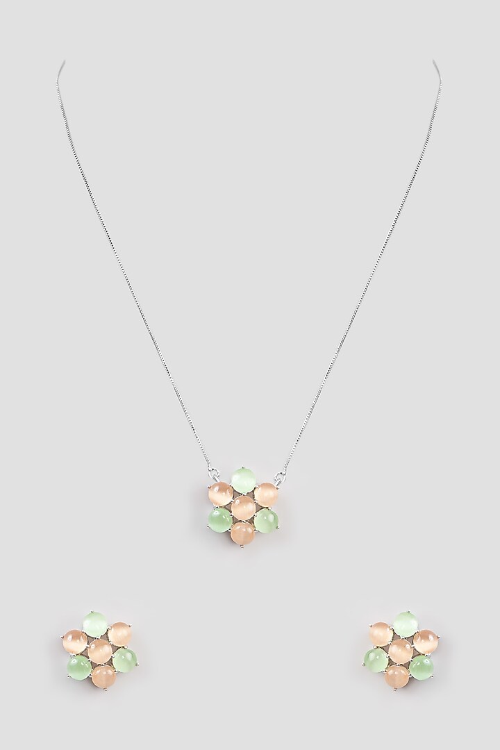 White Finish Multi-Colored Synthetic Stone Pendant Necklace Set by Johori at Pernia's Pop Up Shop