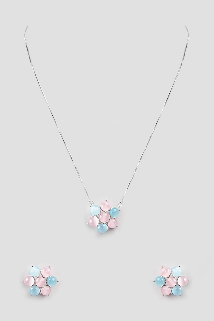 White Finish Multi-Colored Synthetic Stone Pendant Necklace Set by Johori at Pernia's Pop Up Shop