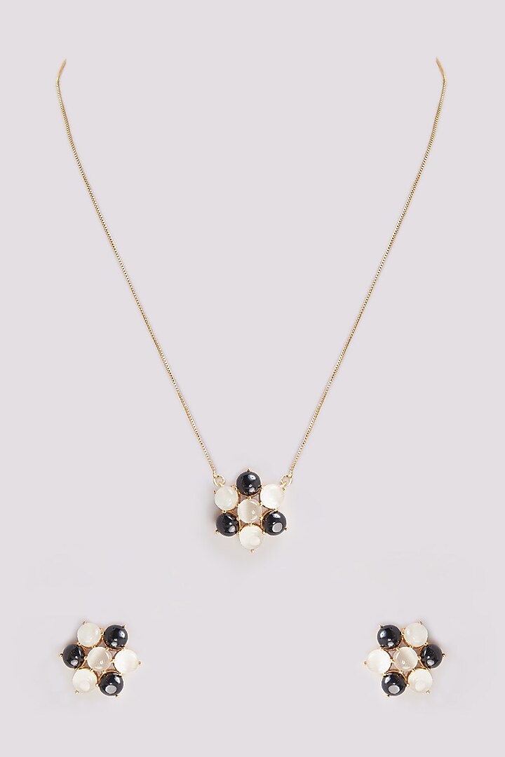 Gold Finish Multi-Colored Synthetic Stone Pendant Necklace Set by Johori at Pernia's Pop Up Shop