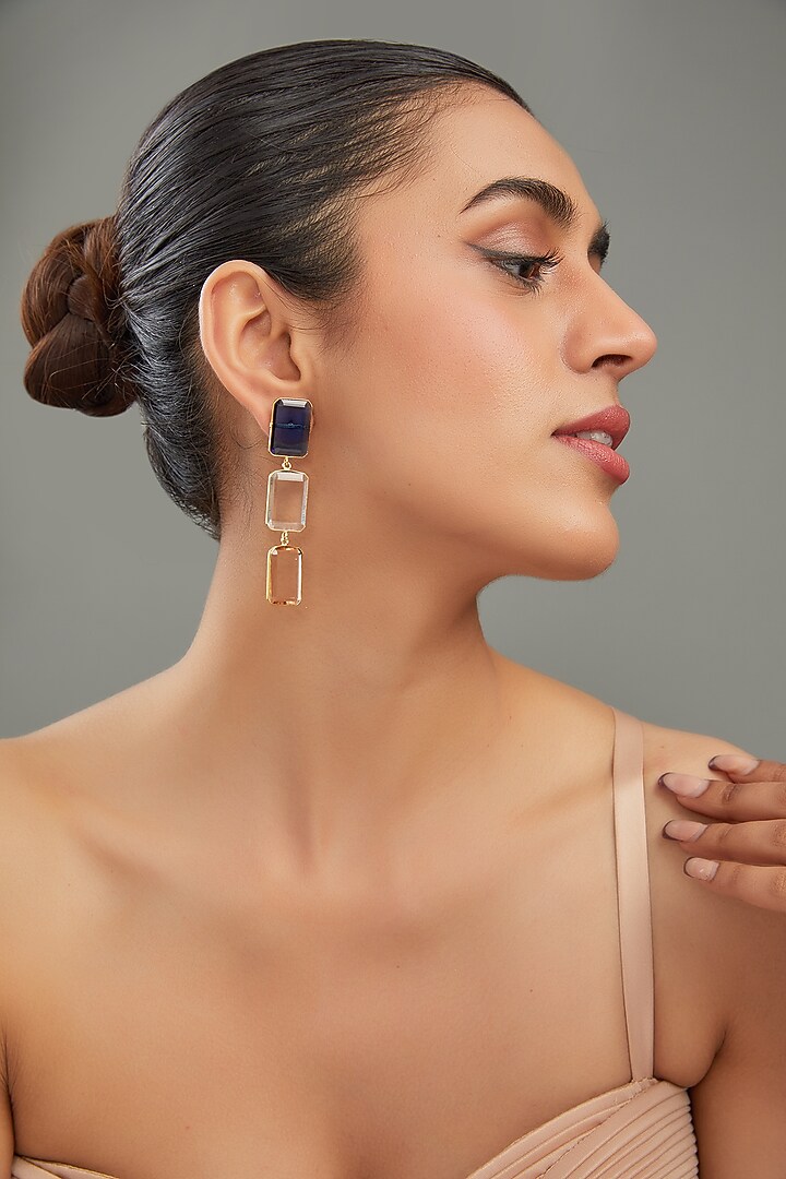 Gold Finish Multi-Colored Synthetic Stone Dangler Earrings by Johori at Pernia's Pop Up Shop
