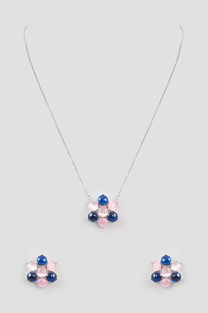 White Finish Multi-Colored Synthetic Stone Pendant Necklace Set by Johori at Pernia's Pop Up Shop