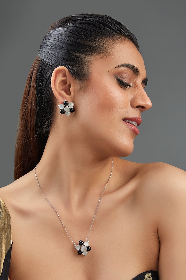 White Finish Multi-Colored Synthetic Stone Pendant Necklace Set by Johori at Pernia's Pop Up Shop