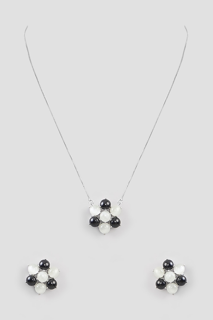 White Finish Multi-Colored Synthetic Stone Pendant Necklace Set by Johori at Pernia's Pop Up Shop