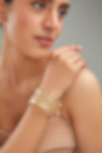 Gold Finish Pink Synthetic Stone Bracelet by Johori