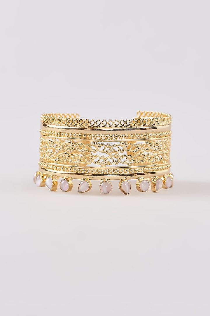 Gold Finish Pink Synthetic Stone Bracelet by Johori at Pernia's Pop Up Shop