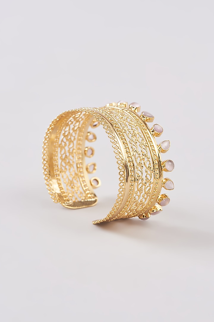 Gold Finish Pink Synthetic Stone Bracelet by Johori at Pernia's Pop Up Shop