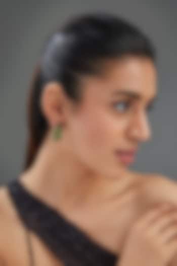 Gold Finish Emerald Synthetic Hoop Earrings by Johori at Pernia's Pop Up Shop
