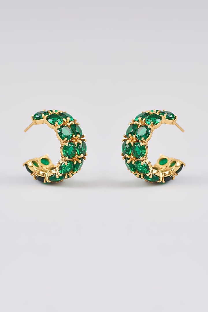 Gold Finish Emerald Synthetic Hoop Earrings by Johori at Pernia's Pop Up Shop