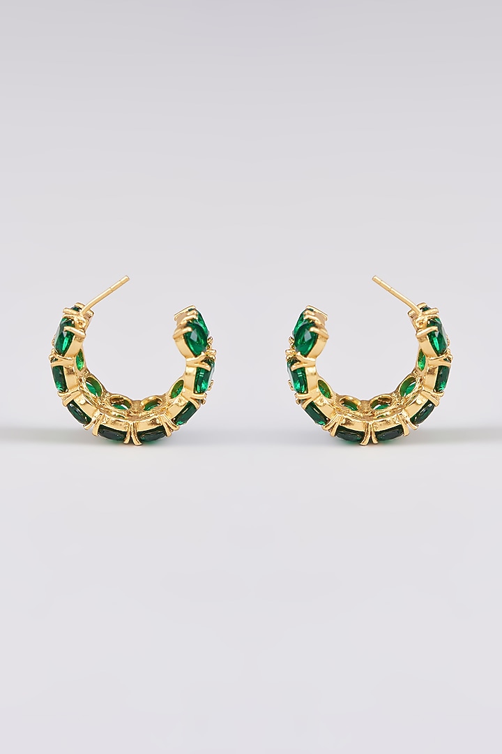 Gold Finish Emerald Synthetic Hoop Earrings by Johori at Pernia's Pop Up Shop