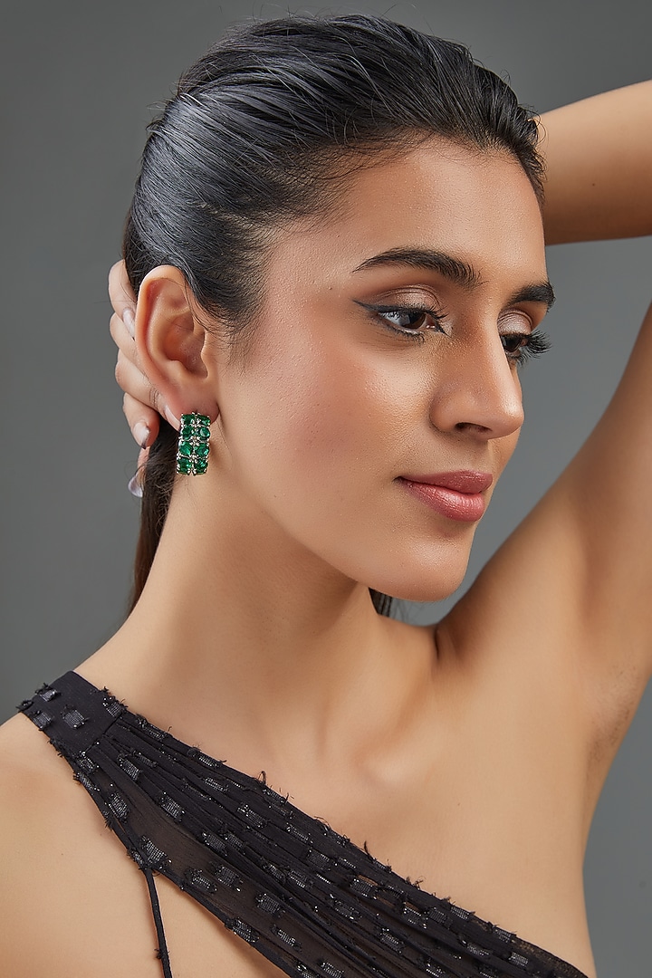 White Finish Emerald Synthetic Hoop Earrings by Johori at Pernia's Pop Up Shop