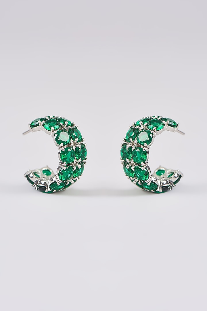 White Finish Emerald Synthetic Hoop Earrings by Johori at Pernia's Pop Up Shop