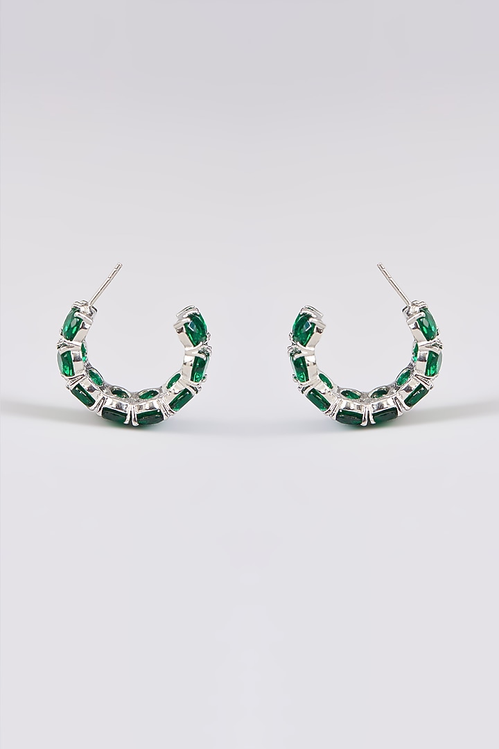 White Finish Emerald Synthetic Hoop Earrings by Johori at Pernia's Pop Up Shop