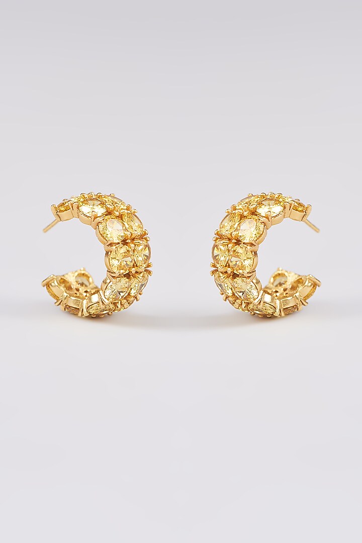Gold Finish Yellow Sapphire Synthetic Stone Hoop Earrings by Johori at Pernia's Pop Up Shop