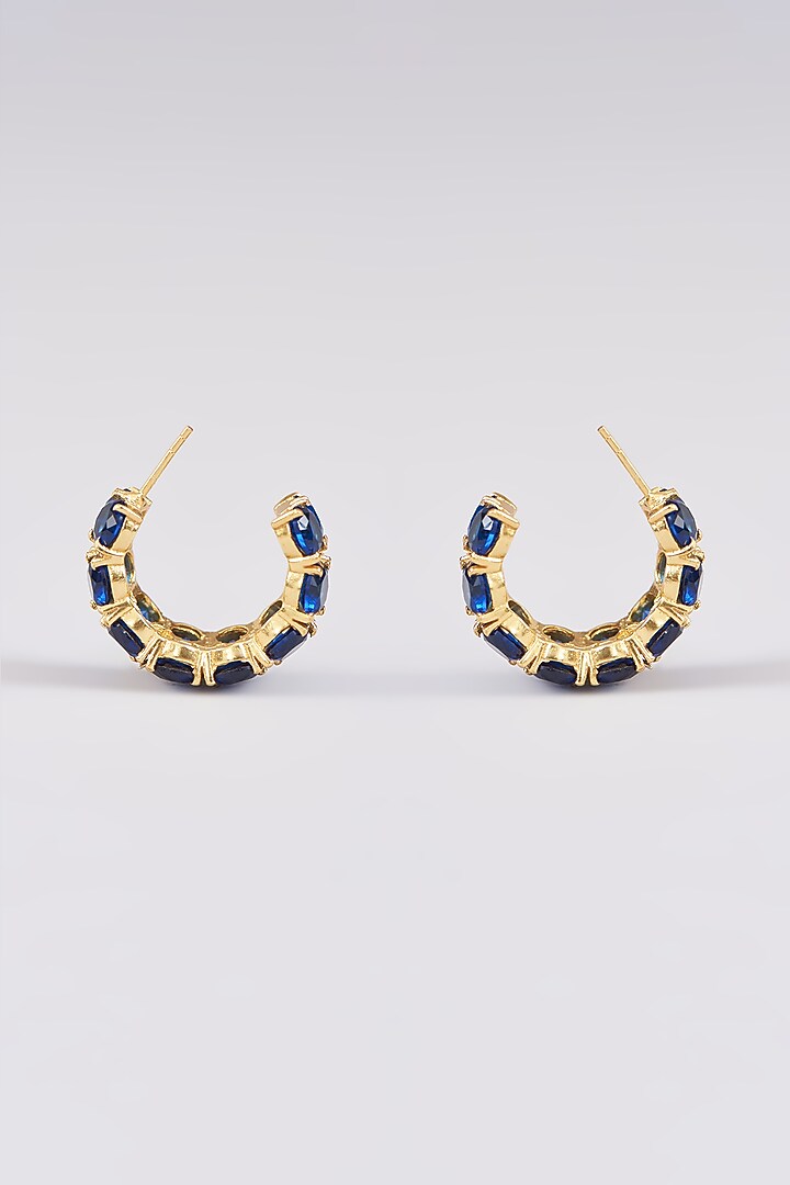 Gold Finish Blue Synthetic Stone Hoop Earrings by Johori at Pernia's Pop Up Shop