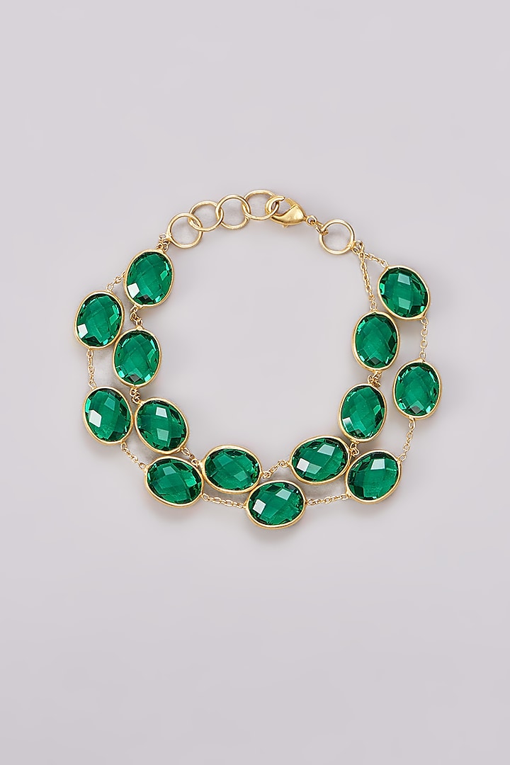 Gold Finish Emerald Synthetic Stone Bracelet by Johori