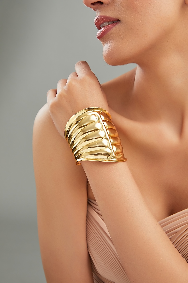 Gold Finish Handmade Cuff Bracelet by Johori at Pernia's Pop Up Shop