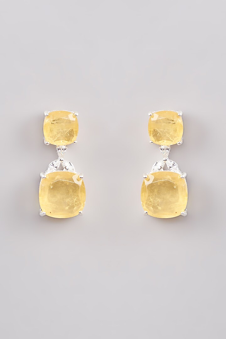 White Finish Yellow Doublet Stone Dangler Earrings by Johori at Pernia's Pop Up Shop