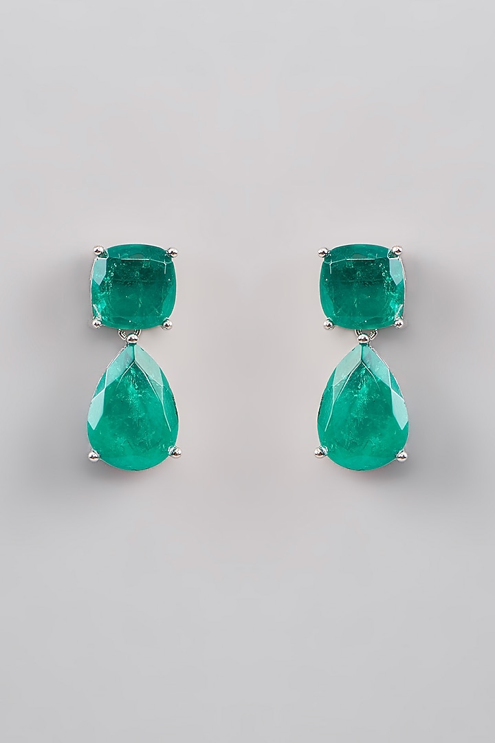White Finish Emerald Green Doublet Stone Dangler Earrings by Johori at Pernia's Pop Up Shop