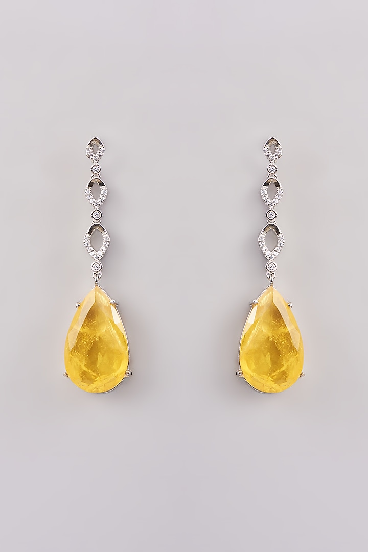 White Finish Yellow Doublet Stone Dangler Earrings by Johori at Pernia's Pop Up Shop