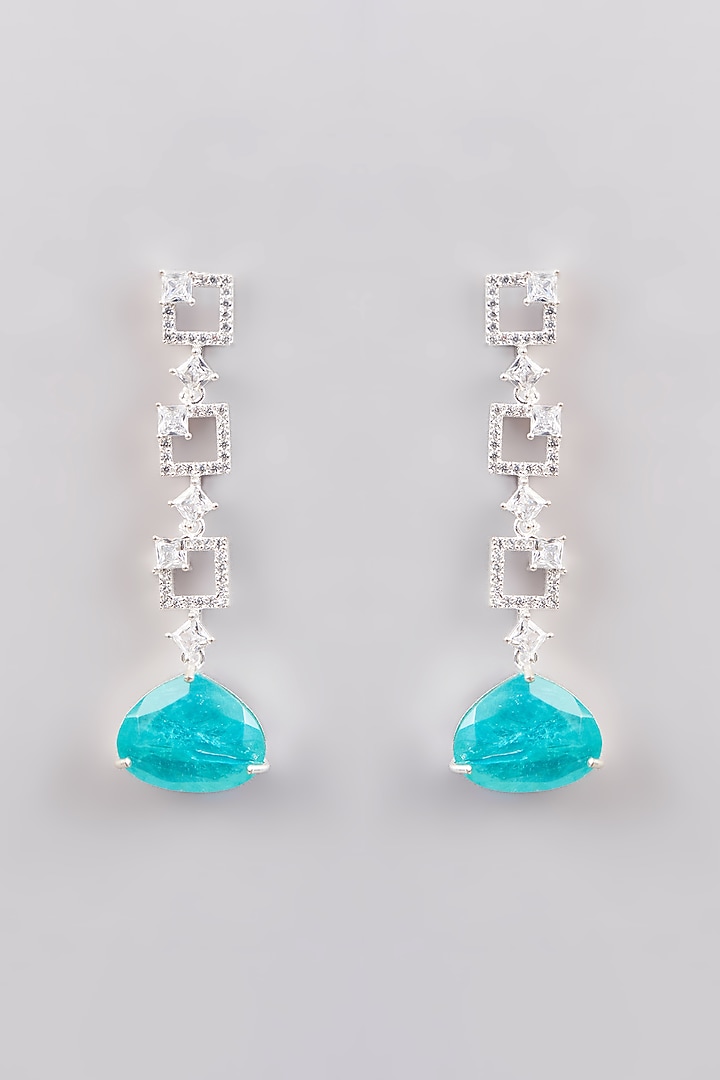 White Finish Zircon & Aqua Doublet Stone Dangler Earrings by Johori at Pernia's Pop Up Shop