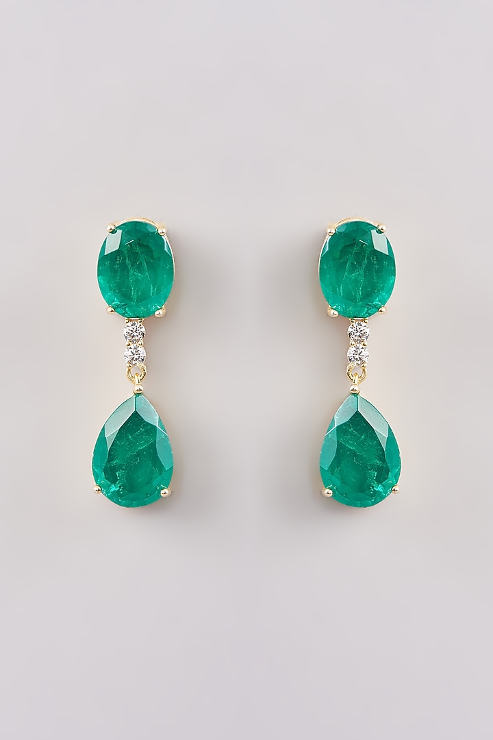 Gold Finish Emerald Green Doublet Stone Dangler Earrings by Johori at Pernia's Pop Up Shop