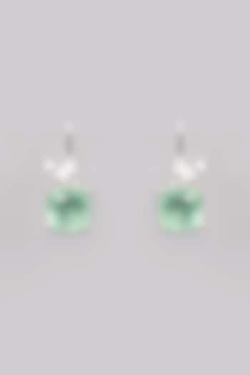 White Finish Zircon & Green Doublet Stone Dangler Earrings by Johori