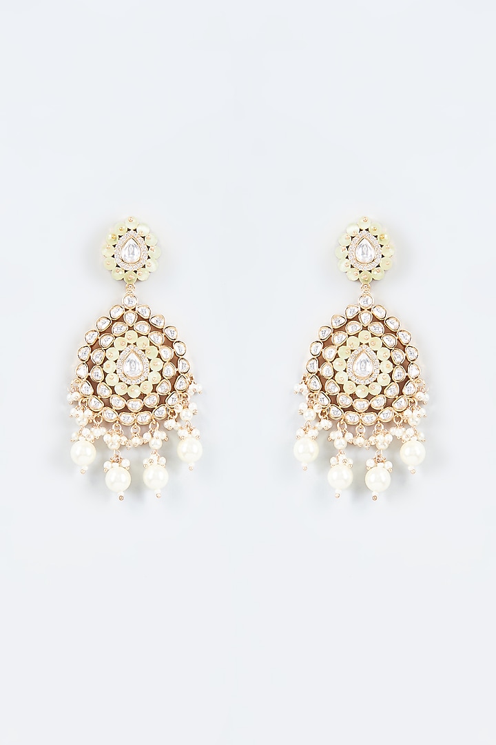 Gold Finish Kundan Polki Beaded Dangler Earrings by Johori at Pernia's Pop Up Shop