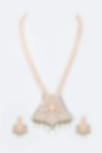 Gold Finish Kundan Polki & Emerald Long Necklace Set by Johori