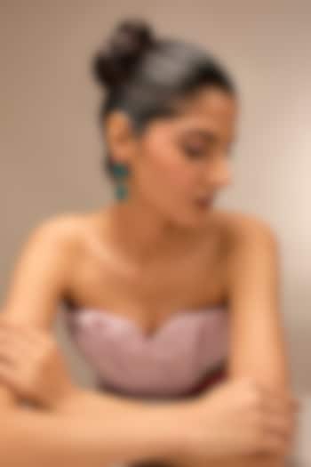 Gold Finish Green Stone Dangler Earrings by Johori at Pernia's Pop Up Shop