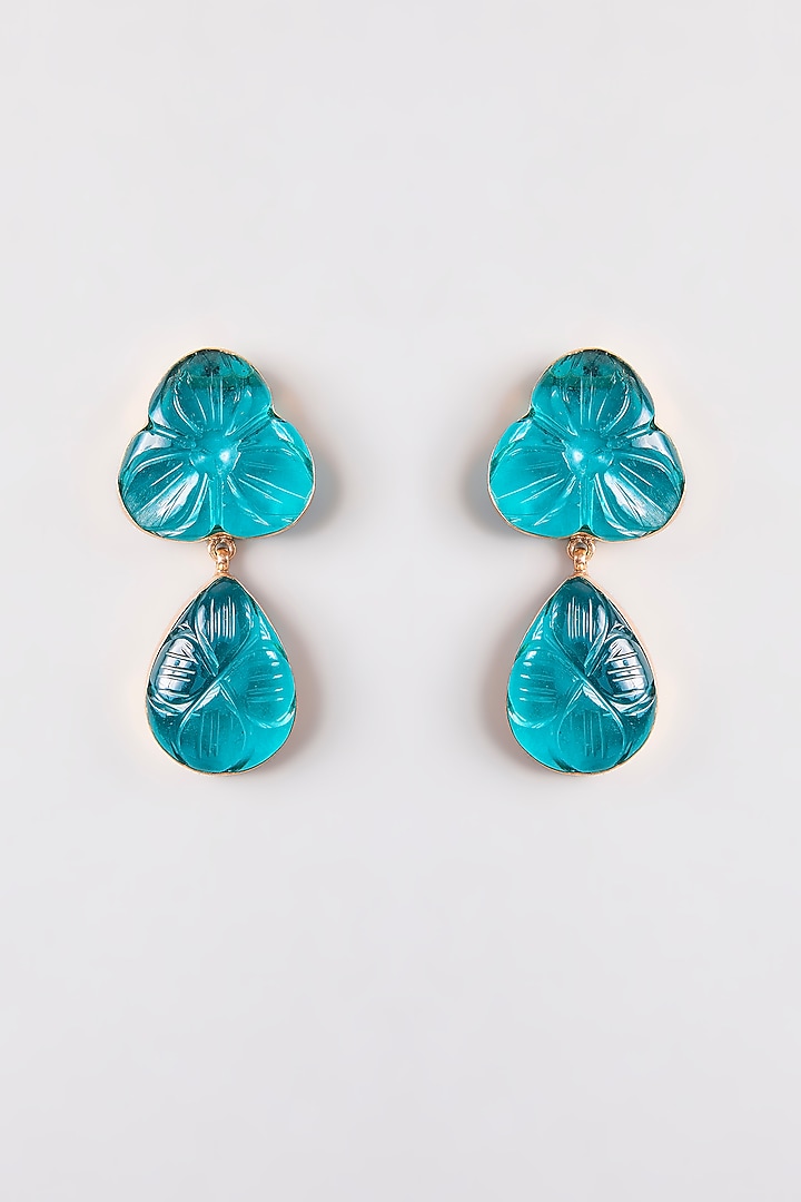 Gold Finish Green Stone Dangler Earrings by Johori at Pernia's Pop Up Shop