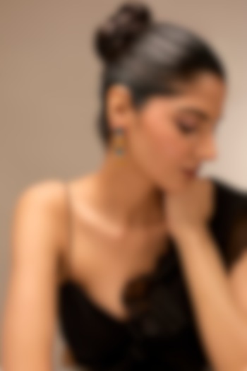 Gold Finish Teal & Gold Stone Dangler Earrings by Johori at Pernia's Pop Up Shop