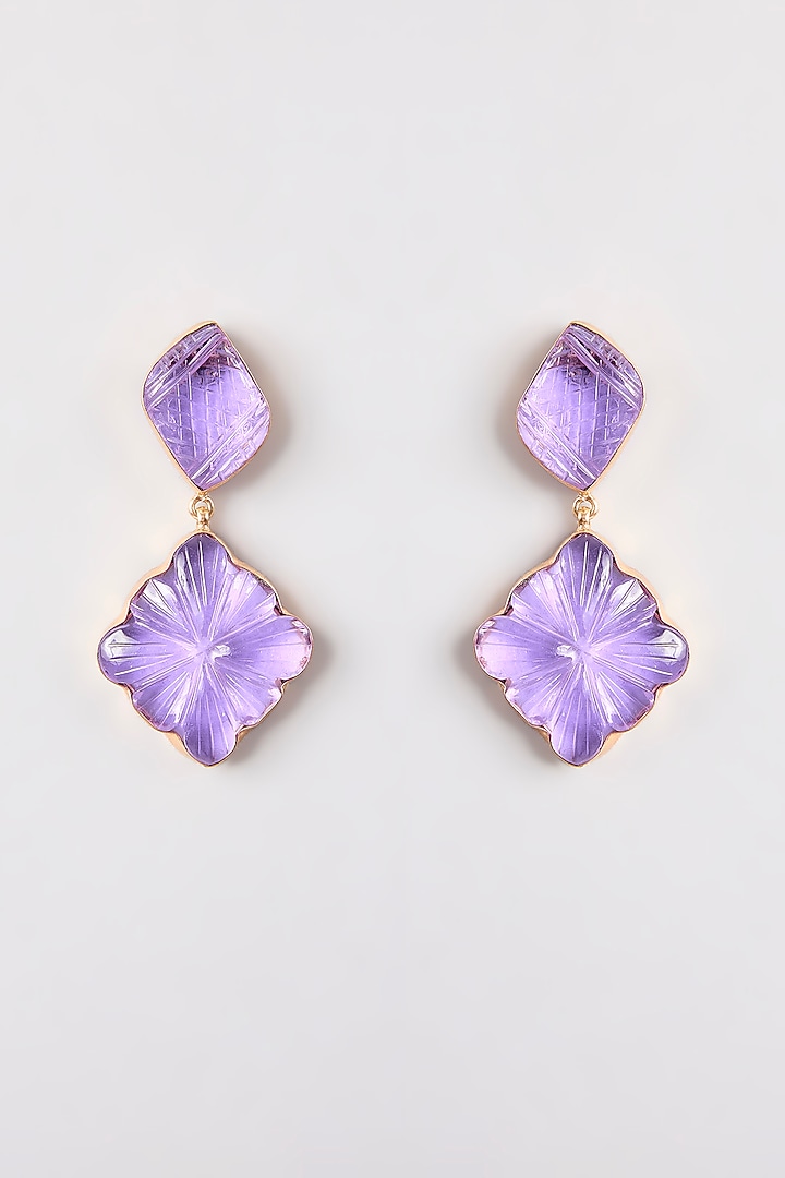 Gold Finish Purple Stone Dangler Earrings by Johori at Pernia's Pop Up Shop