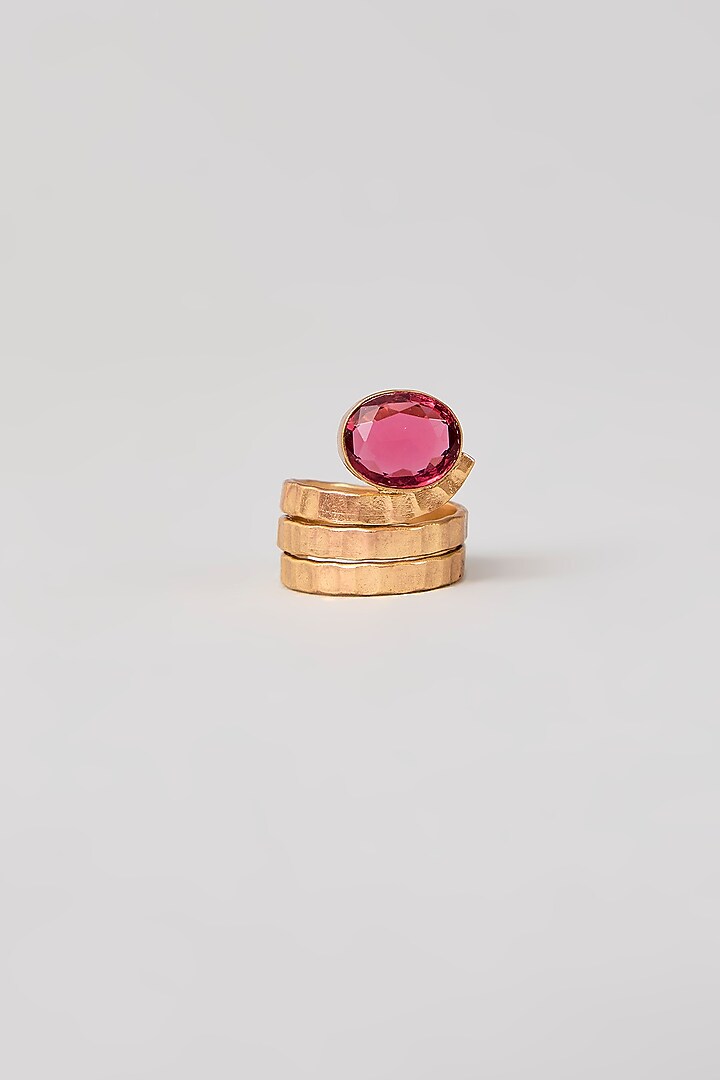 Gold Finish Ruby Gemstone Adjustable Ring by Johori at Pernia's Pop Up Shop